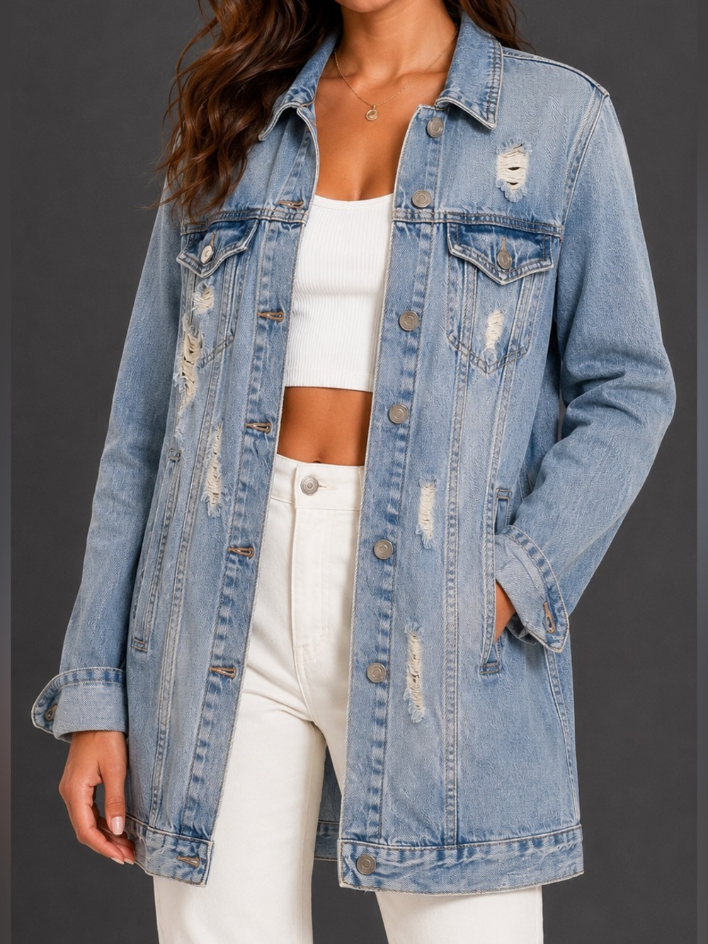 Windsor Light Blue Distressed  oversized Denim trucker Jacket